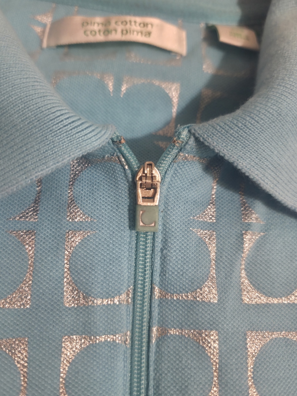 Pima Cotton Liz Claiborne Ladies Large Quarter Zip Short Sleeve Polo Top NWOT